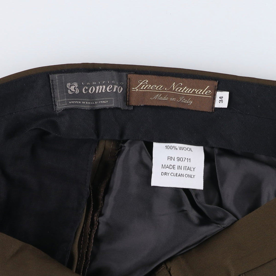 Linea Naturale Two-pleat Wool Pants and Slacks, Made in Italy, Men's Size W36 wool brown type Vintage Second Hand