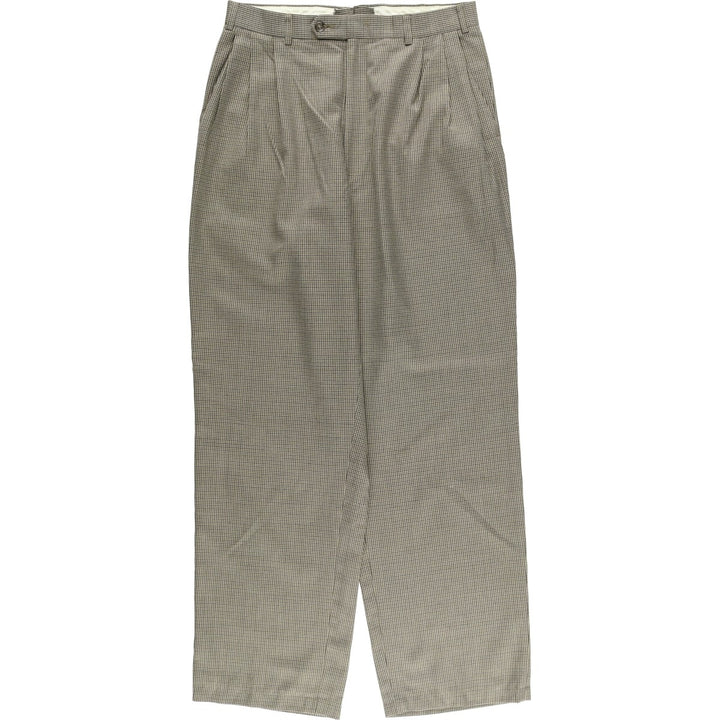 Houndstooth pattern three-pleat slacks for men, size W31 unclear Beige type Vintage Second Hand