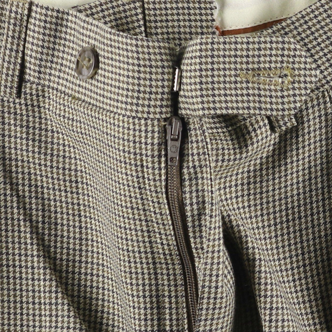 Houndstooth pattern three-pleat slacks for men, size W31 unclear Beige type Vintage Second Hand