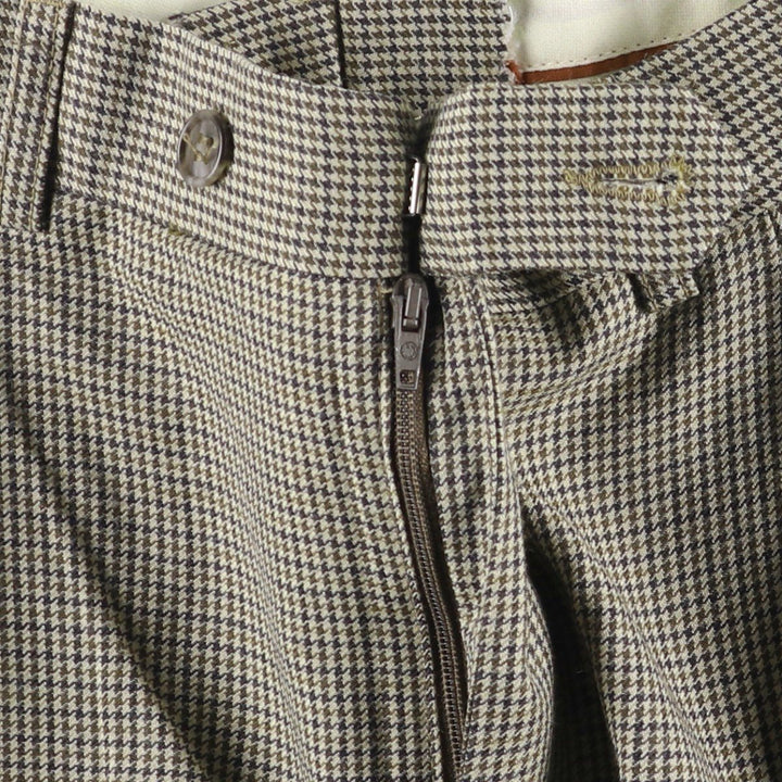Houndstooth pattern three-pleat slacks for men, size W31 unclear Beige type Vintage Second Hand