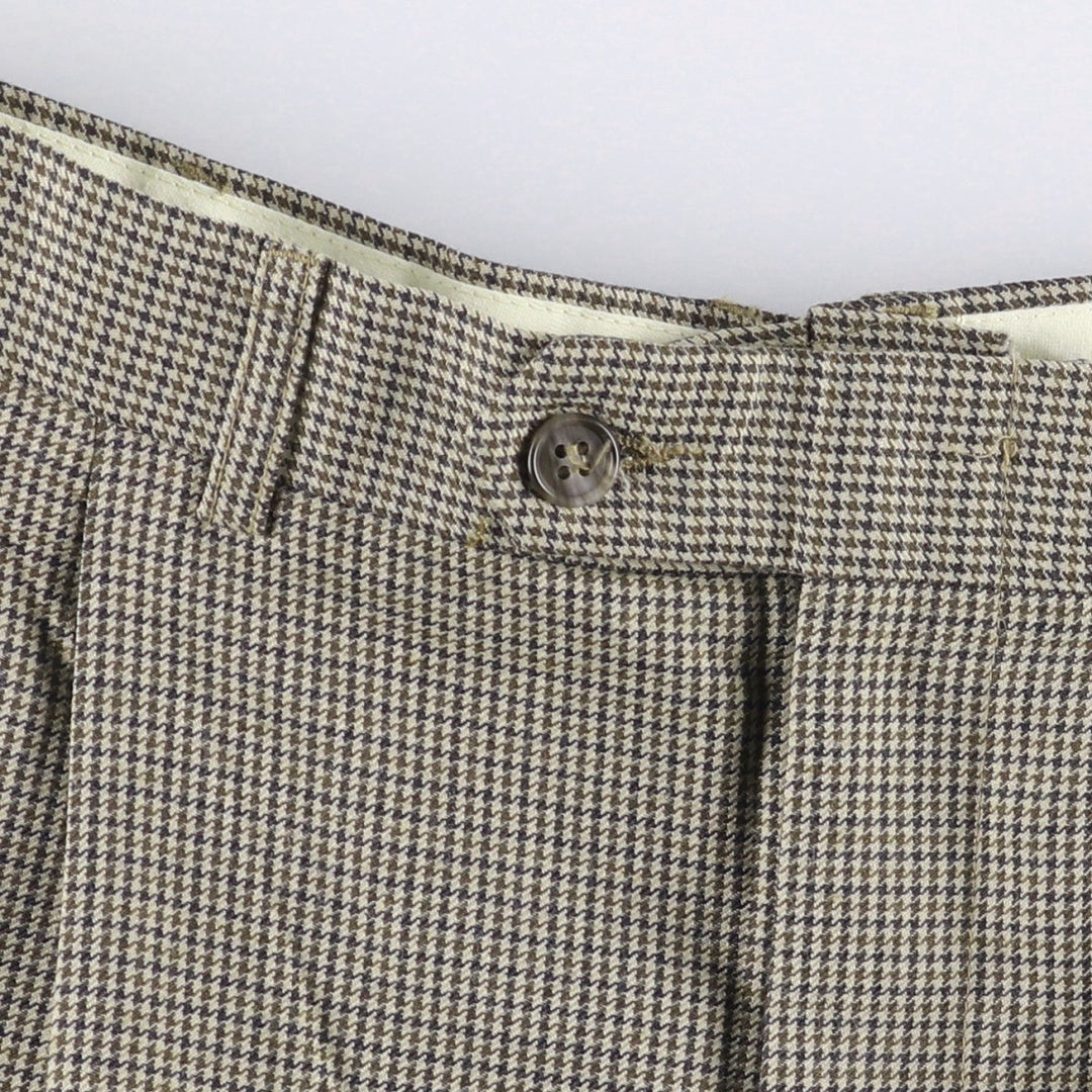 Houndstooth pattern three-pleat slacks for men, size W31 unclear Beige type Vintage Second Hand