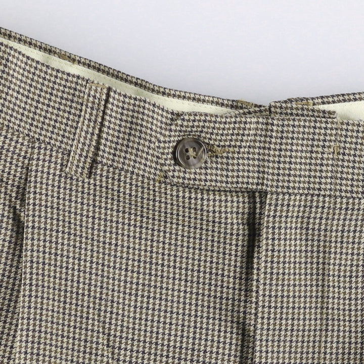 Houndstooth pattern three-pleat slacks for men, size W31 unclear Beige type Vintage Second Hand