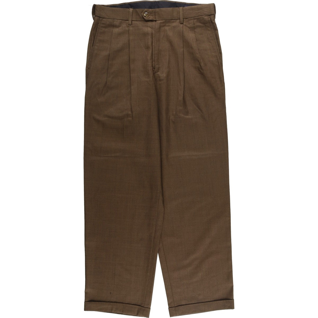 ROUNDTREE and YORKE Men's Two-Pleated Slacks (Size W33) polyester brown type Vintage Second Hand