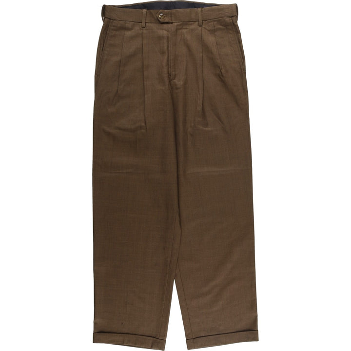 ROUNDTREE and YORKE Men's Two-Pleated Slacks (Size W33) polyester brown type Vintage Second Hand