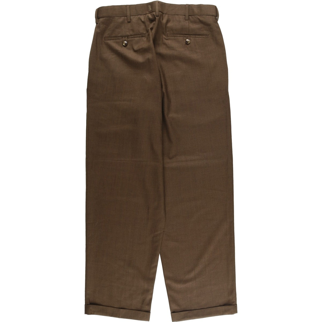 ROUNDTREE and YORKE Men's Two-Pleated Slacks (Size W33) polyester brown type Vintage Second Hand