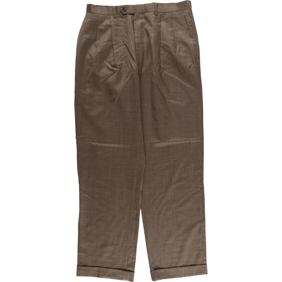 Ralph Lauren POLO RALPH LAUREN Two-pleat Glen Check Wool Pants Slacks Men's Size W33 wool brown type Vintage Second Hand