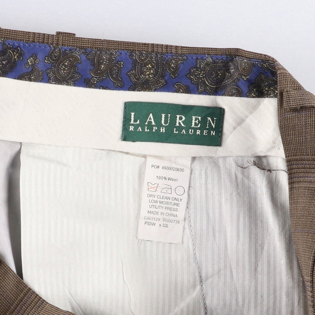 Ralph Lauren POLO RALPH LAUREN Two-pleat Glen Check Wool Pants Slacks Men's Size W33 wool brown type Vintage Second Hand
