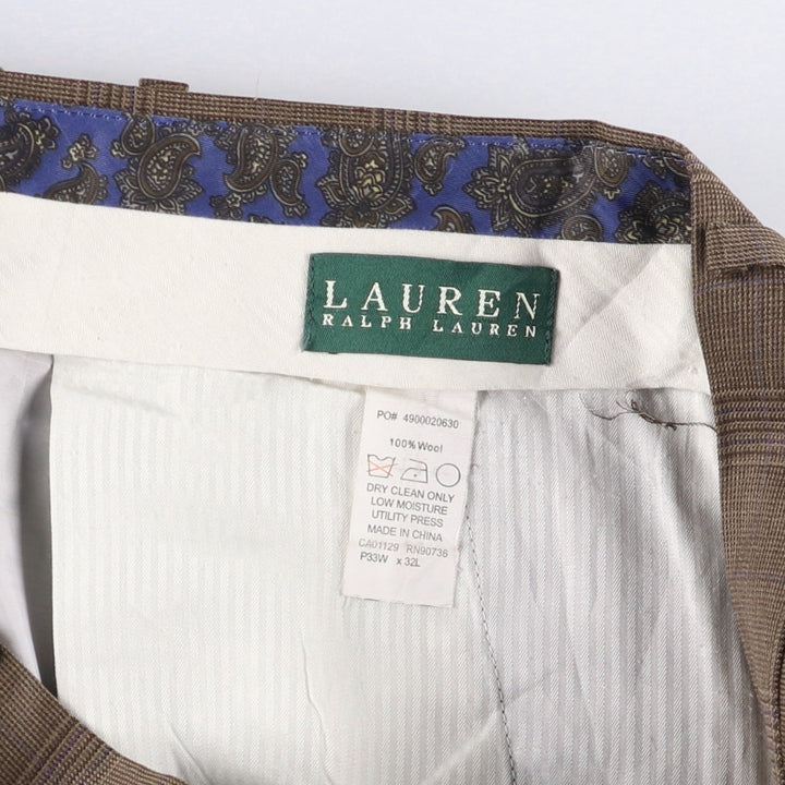 Ralph Lauren POLO RALPH LAUREN Two-pleat Glen Check Wool Pants Slacks Men's Size W33 wool brown type Vintage Second Hand