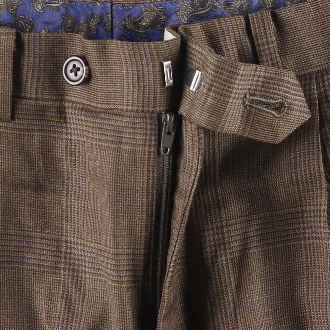Ralph Lauren POLO RALPH LAUREN Two-pleat Glen Check Wool Pants Slacks Men's Size W33 wool brown type Vintage Second Hand
