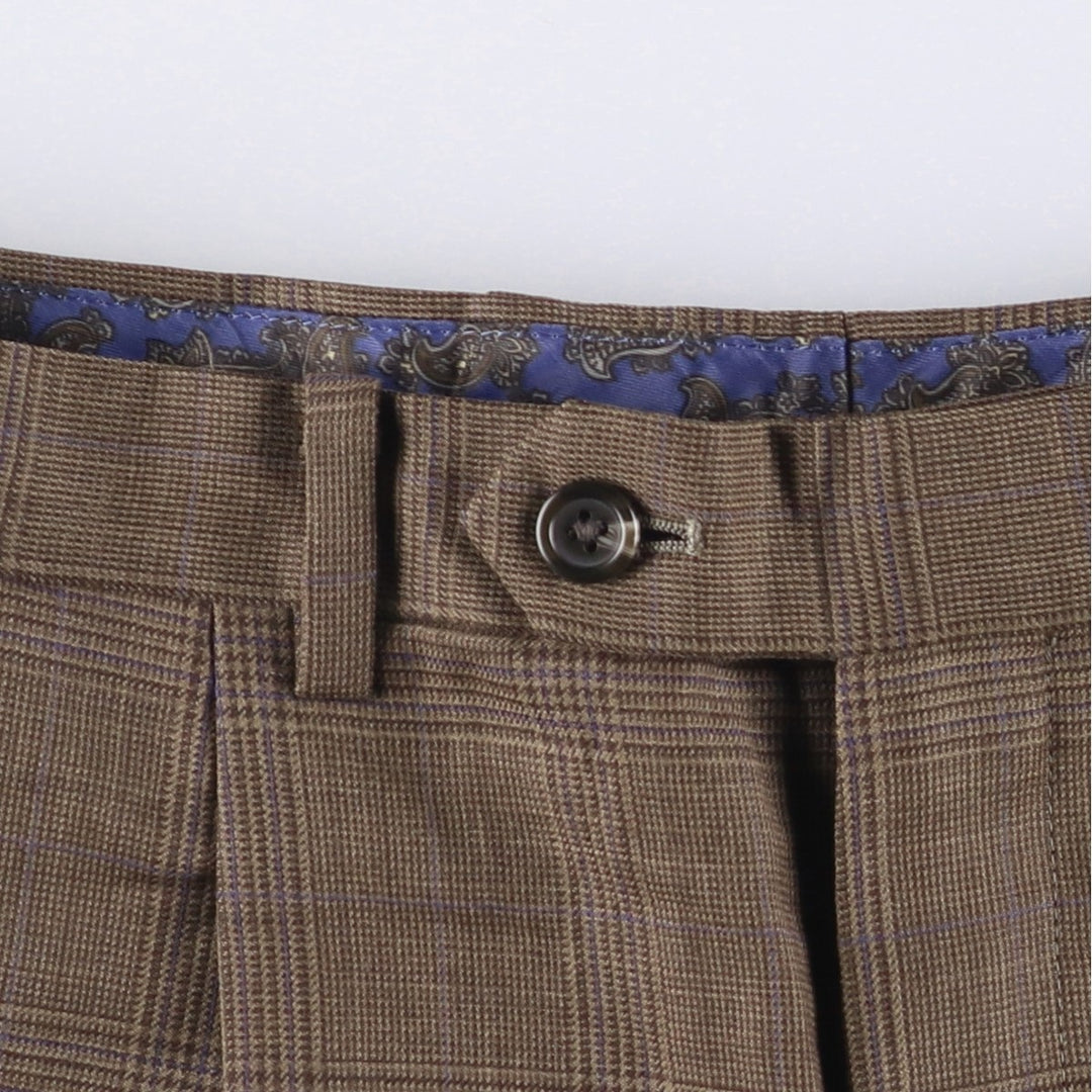 Ralph Lauren POLO RALPH LAUREN Two-pleat Glen Check Wool Pants Slacks Men's Size W33 wool brown type Vintage Second Hand
