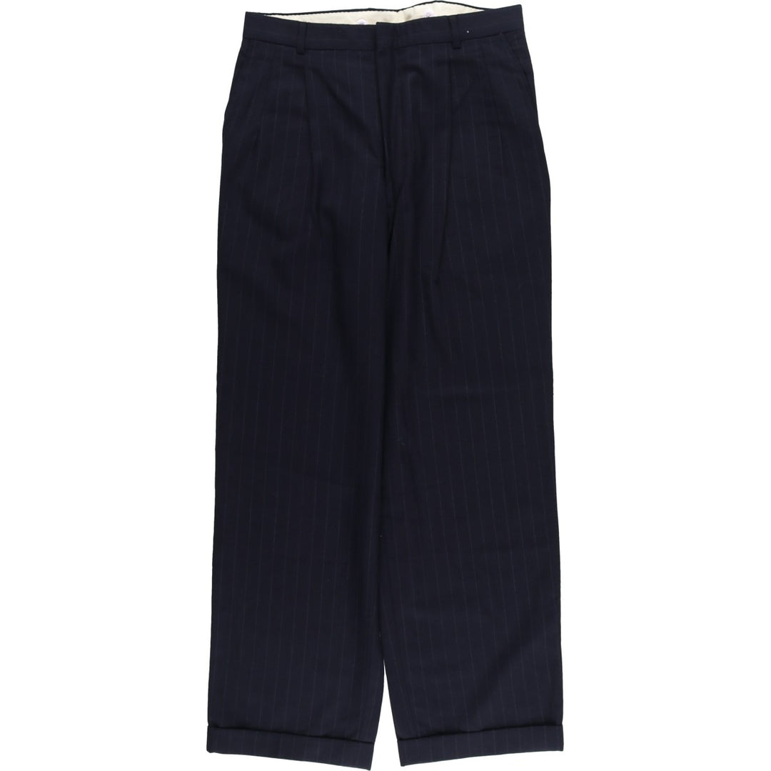 Stripe Pattern Two-pleat Slacks Pants Men's W32 Vintage unclear navy blue type Vintage Second Hand