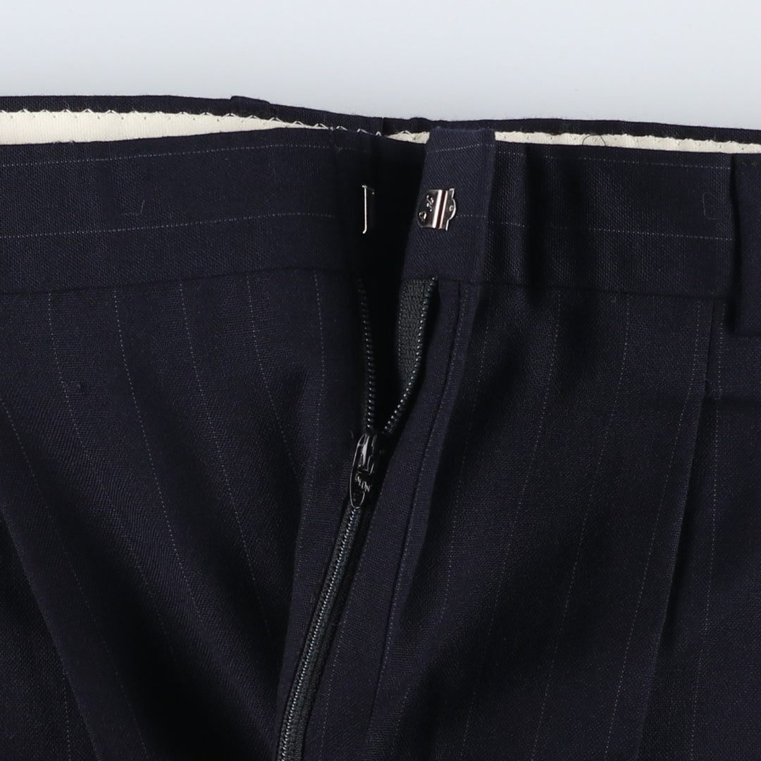 Stripe Pattern Two-pleat Slacks Pants Men's W32 Vintage unclear navy blue type Vintage Second Hand
