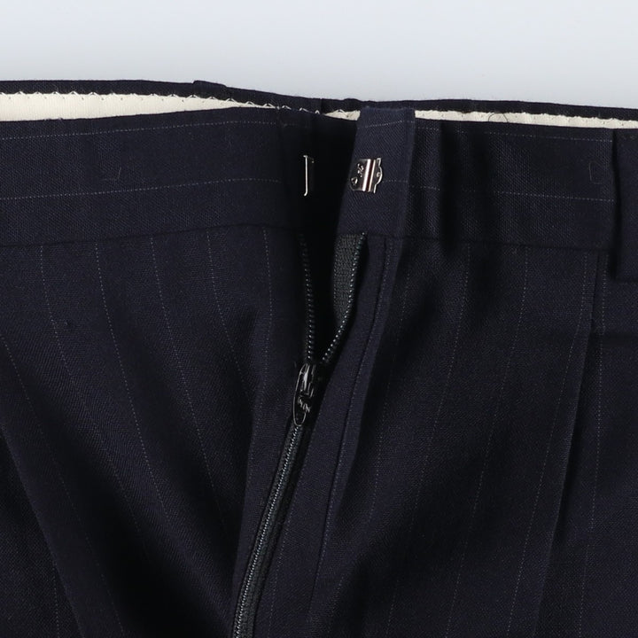 Stripe Pattern Two-pleat Slacks Pants Men's W32 Vintage unclear navy blue type Vintage Second Hand