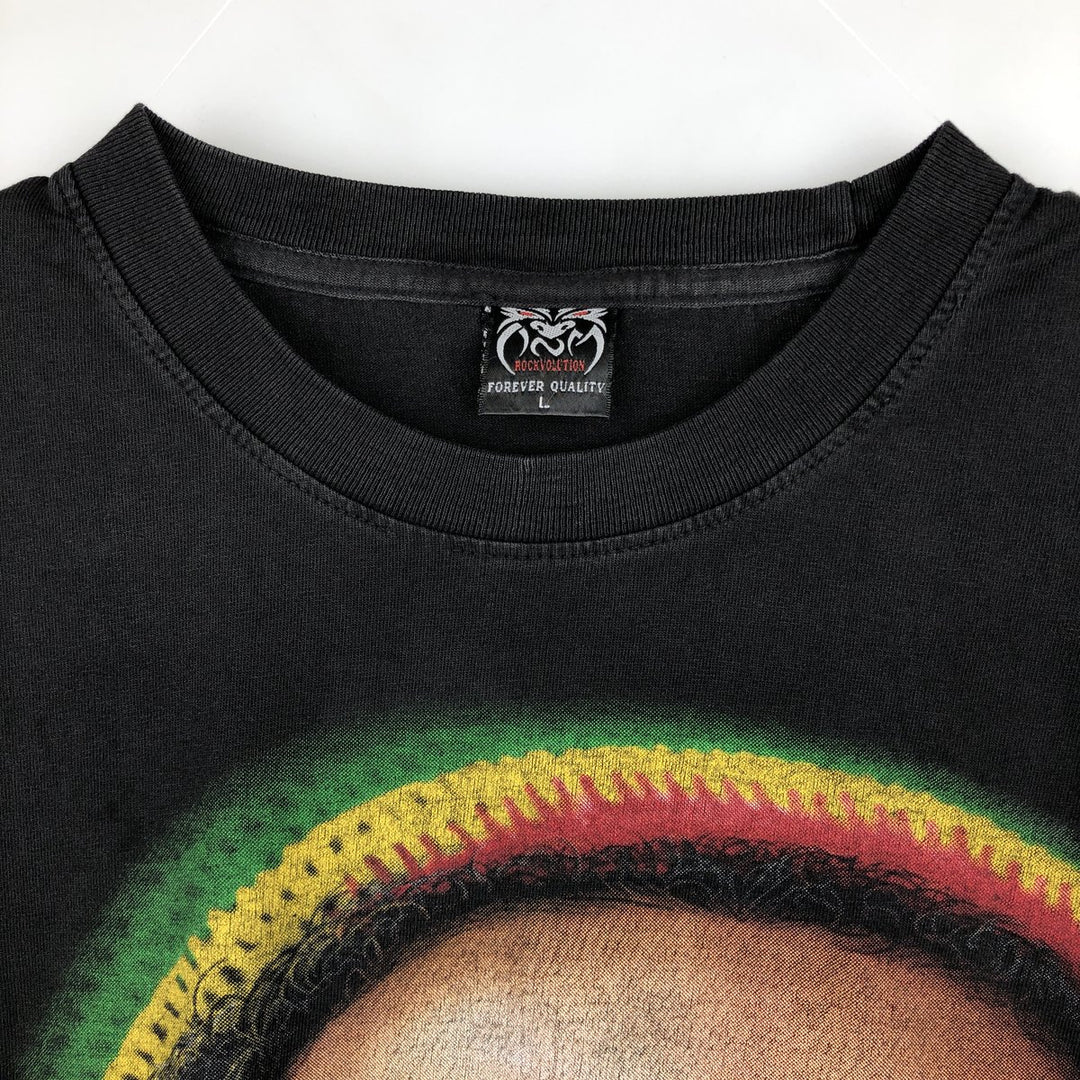ROCKVOLUTION BOB MARLEY Band T-shirt (Men's size L) cotton black type Vintage Second Hand