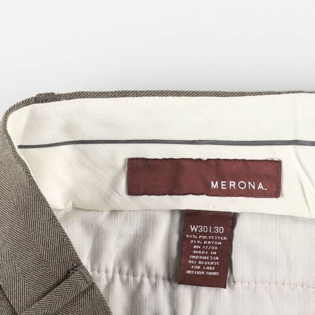 MERONA Two-pleat Slacks, Men's, Size W29 polyester brown type Vintage Second Hand