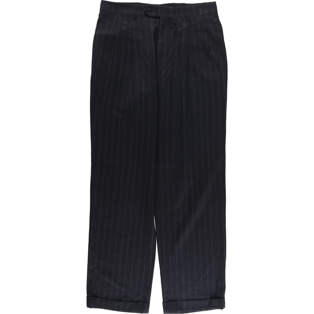 JOS.A.BANK TRAVELER'S COLLECTION Two-pleat Striped Wool Pants, Men's Size 32 unclear black type Vintage Second Hand