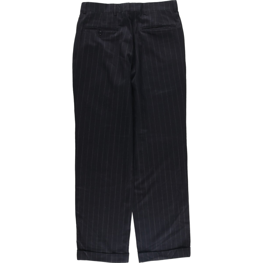JOS.A.BANK TRAVELER'S COLLECTION Two-pleat Striped Wool Pants, Men's Size 32 unclear black type Vintage Second Hand