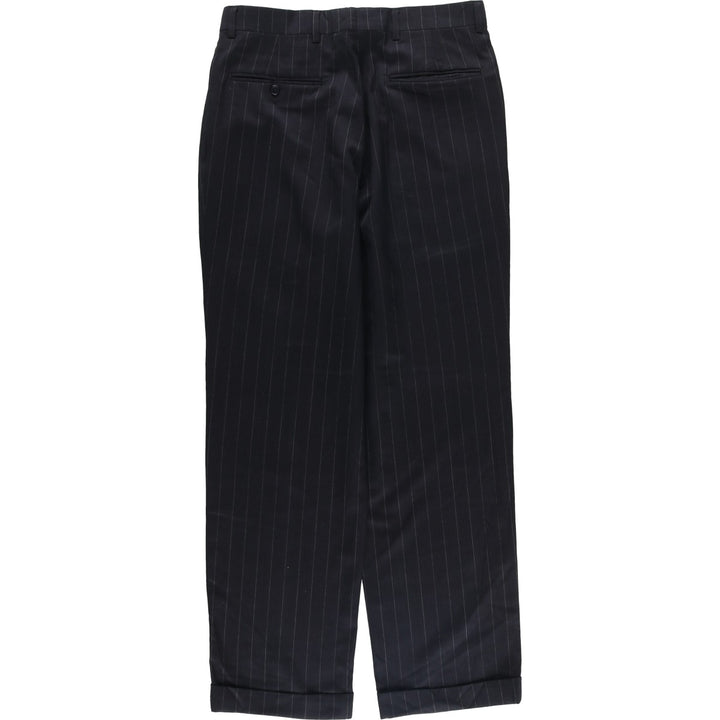 JOS.A.BANK TRAVELER'S COLLECTION Two-pleat Striped Wool Pants, Men's Size 32 unclear black type Vintage Second Hand