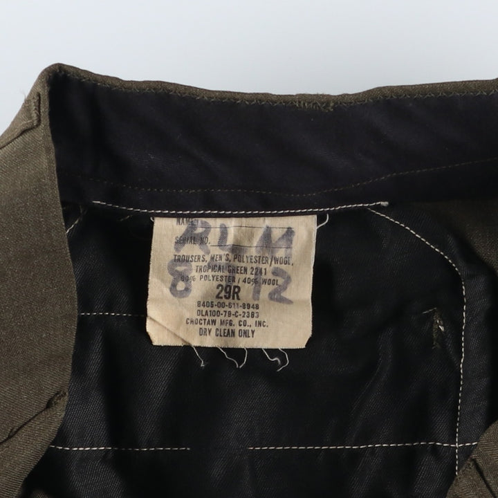 1970'S US Army slacks, made in USA, men's size W29 (approx.) polyester Khaki type sage green Vintage Second Hand