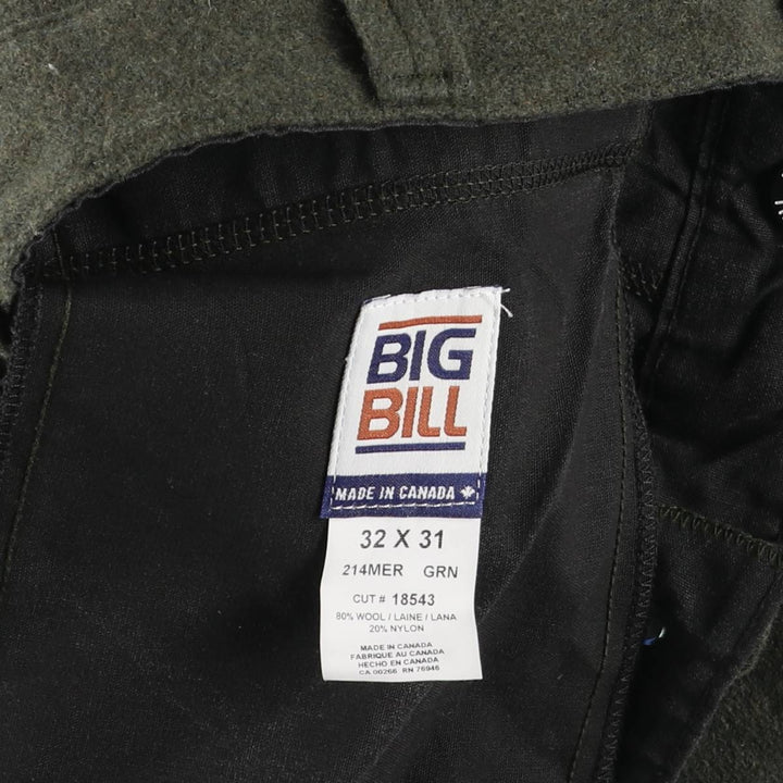 BIG BELL Wool Pants, Made in Canada, Men's, Size W32 wool Khaki type sage green Vintage Second Hand
