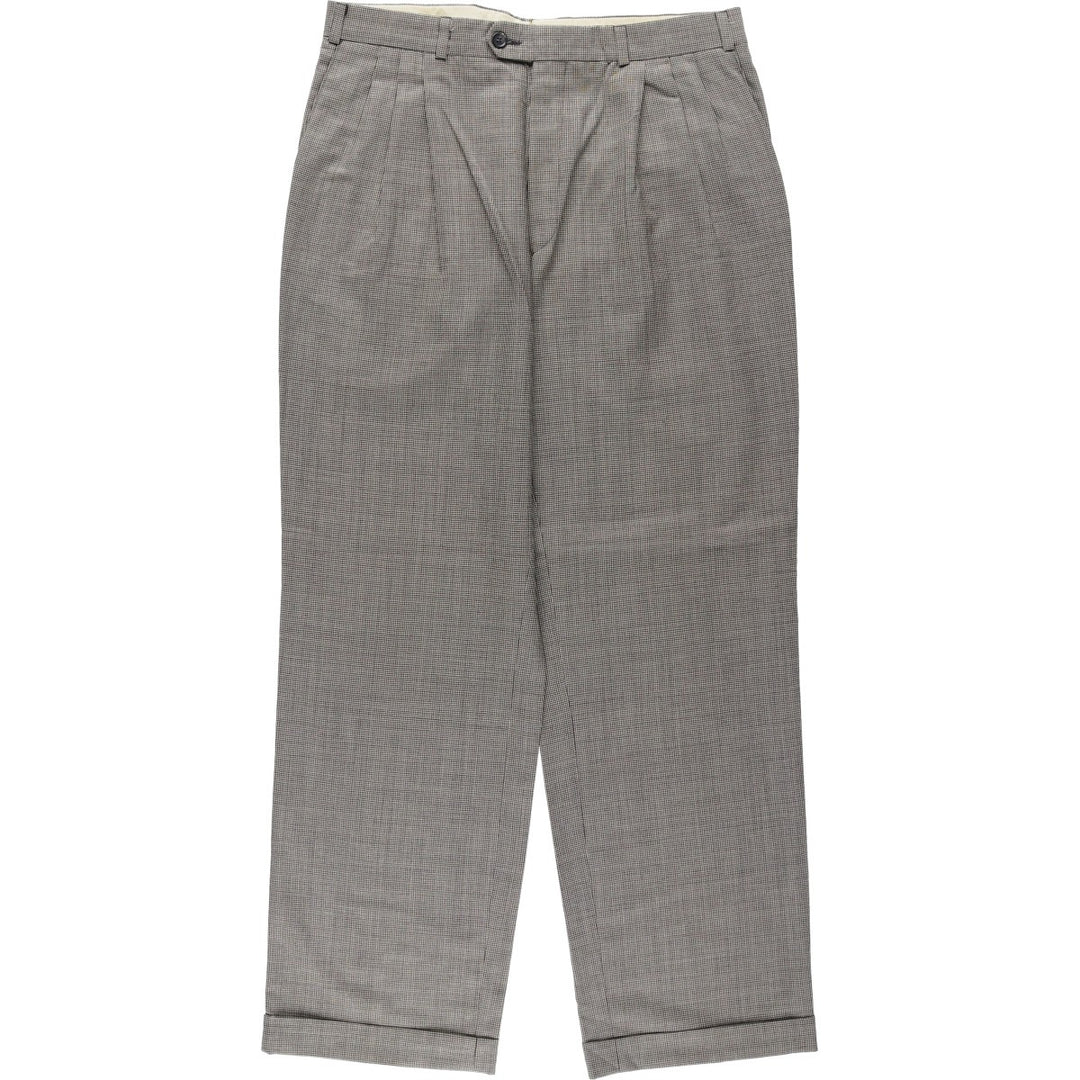 Check Pattern Houndstooth Pattern Three-Pleat Slacks Wide Pants Men's W34 (approx.) unclear gray type Vintage Second Hand