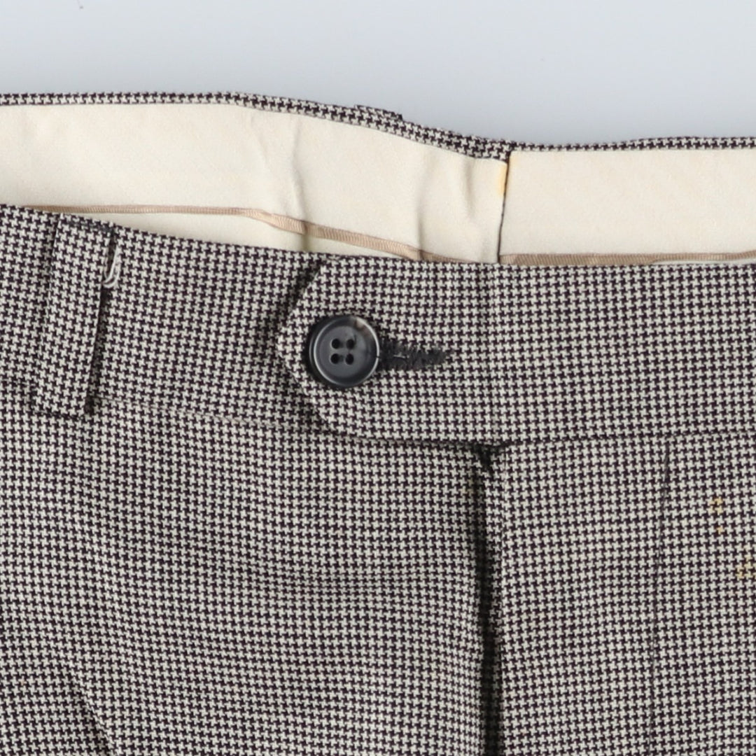 Check Pattern Houndstooth Pattern Three-Pleat Slacks Wide Pants Men's W34 (approx.) unclear gray type Vintage Second Hand