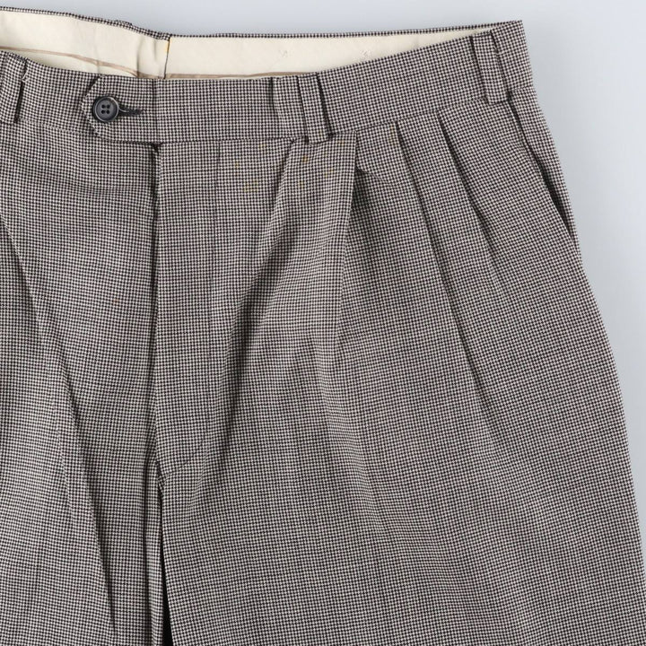 Check Pattern Houndstooth Pattern Three-Pleat Slacks Wide Pants Men's W34 (approx.) unclear gray type Vintage Second Hand