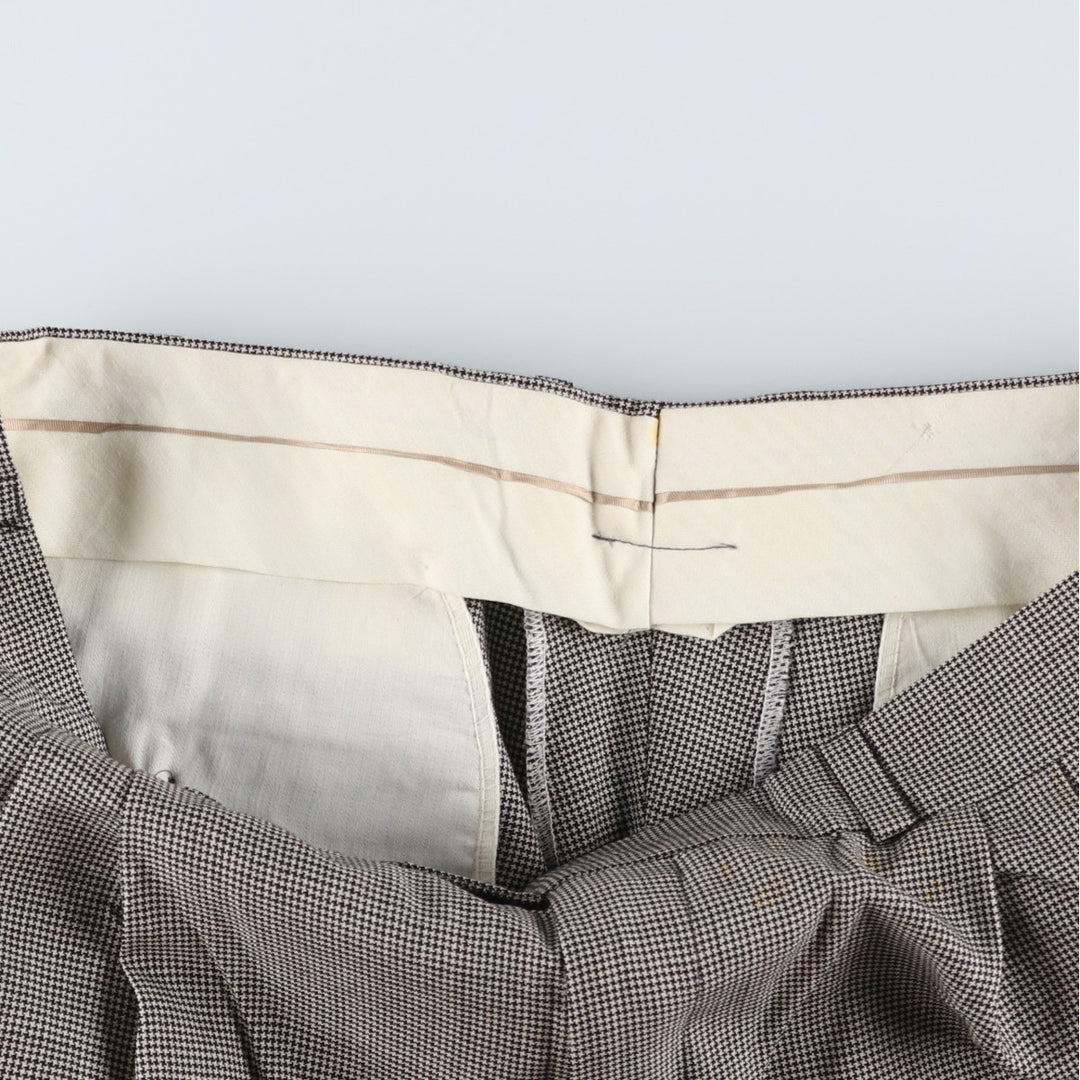 Check Pattern Houndstooth Pattern Three-Pleat Slacks Wide Pants Men's W34 (approx.) unclear gray type Vintage Second Hand