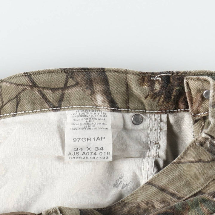 Wrangler Camouflage Pattern Realtree Camo Tapered Denim Pants, Men's Size W34 cotton Khaki type Vintage Second Hand