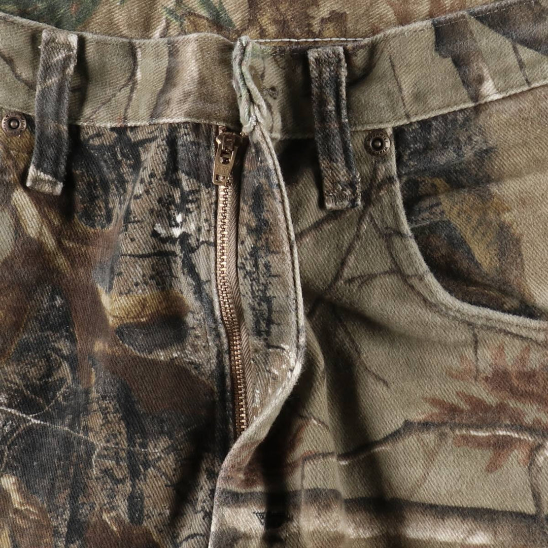 Wrangler Camouflage Pattern Realtree Camo Tapered Denim Pants, Men's Size W34 cotton Khaki type Vintage Second Hand