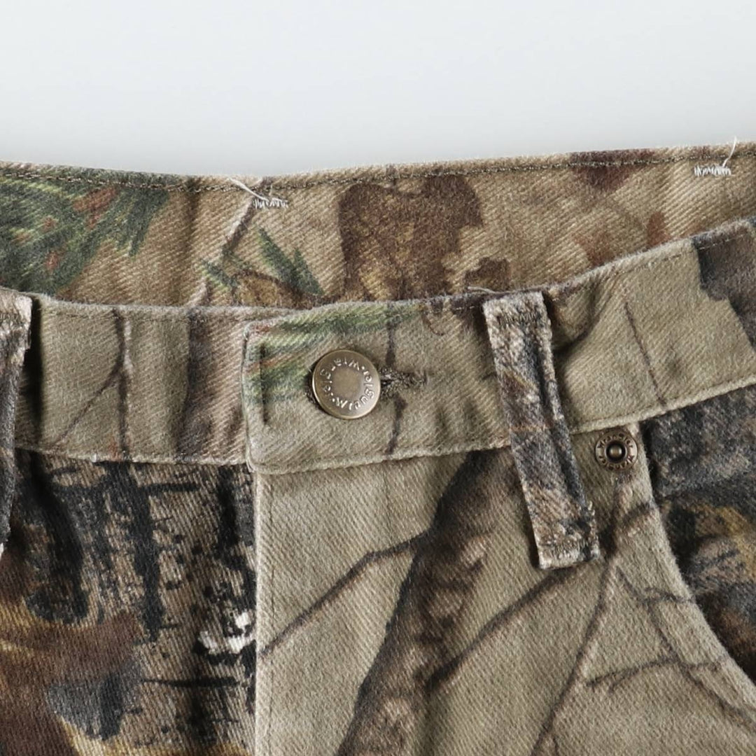Wrangler Camouflage Pattern Realtree Camo Tapered Denim Pants, Men's Size W34 cotton Khaki type Vintage Second Hand