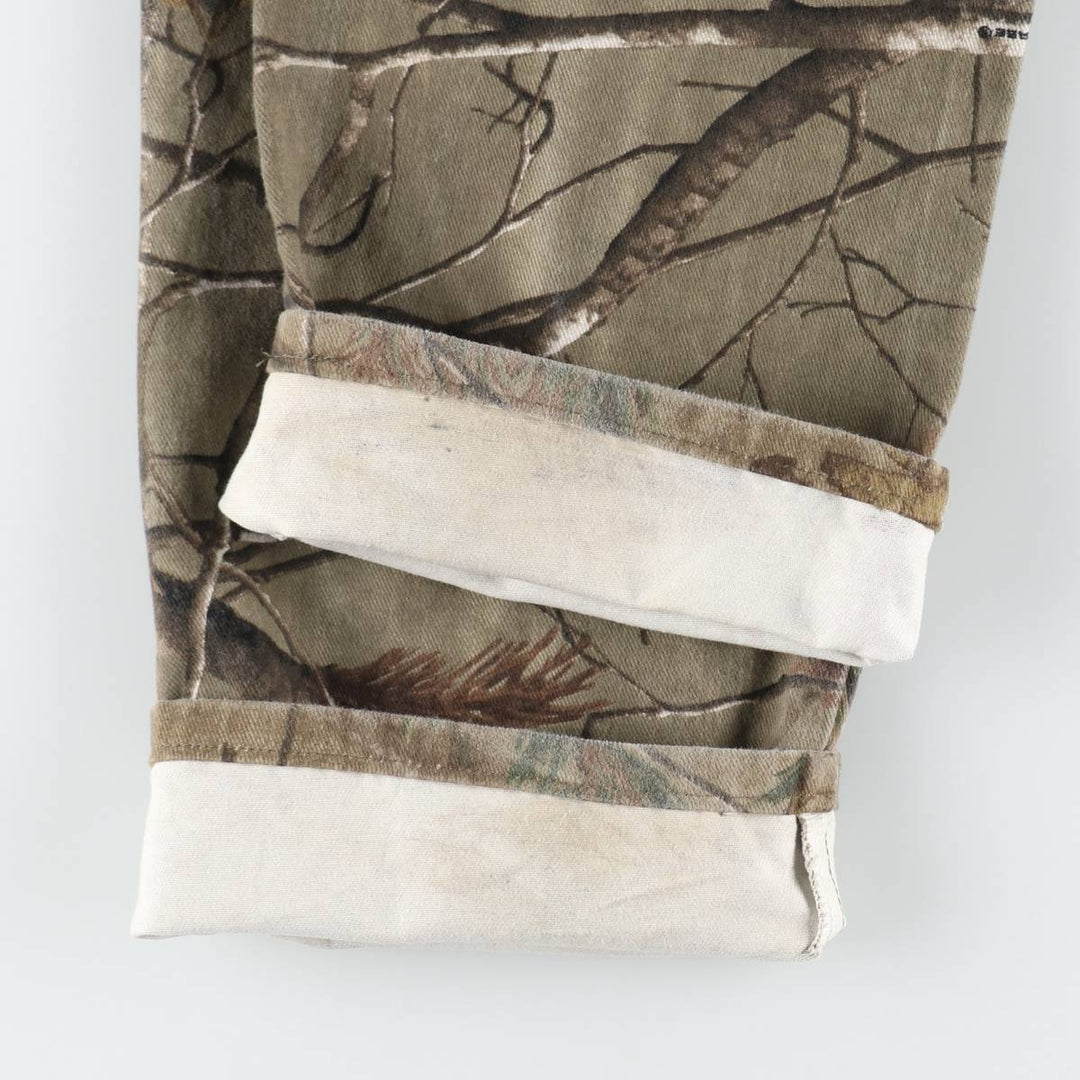 Wrangler Camouflage Pattern Realtree Camo Tapered Denim Pants, Men's Size W34 cotton Khaki type Vintage Second Hand