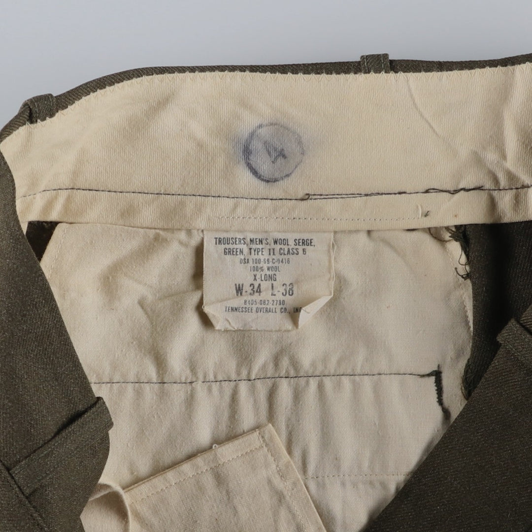 1960'S US Military Issue Wool Trousers, Made in USA, Men's Size W34 (approx.), Vintage wool Khaki type sage green Vintage Second Hand