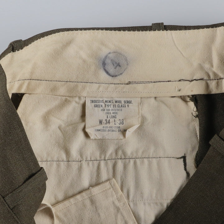 1960'S US Military Issue Wool Trousers, Made in USA, Men's Size W34 (approx.), Vintage wool Khaki type sage green Vintage Second Hand
