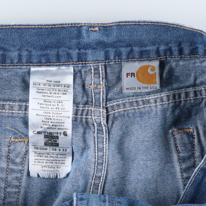 Carhartt FR Series Relaxed Fit Tapered Denim Pants, Made in USA, Men's Size W37 (approx.) cotton blue type Vintage Second Hand
