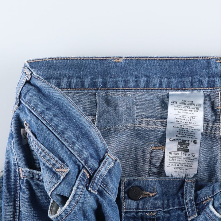Carhartt FR Series Relaxed Fit Tapered Denim Pants, Made in USA, Men's Size W37 (approx.) cotton blue type Vintage Second Hand