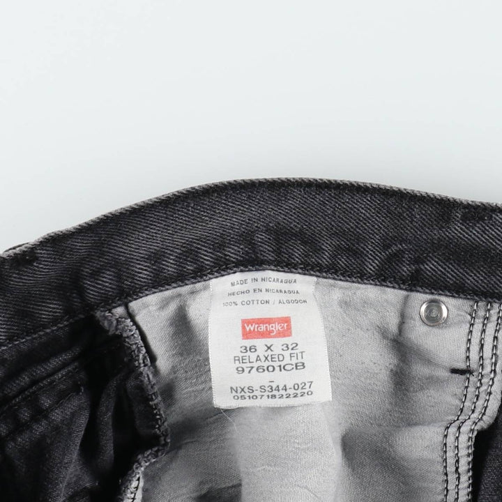 Wrangler Relaxed Fit Black Denim Tapered Jeans, Men's Size W37 (approx.) cotton black type Vintage Second Hand