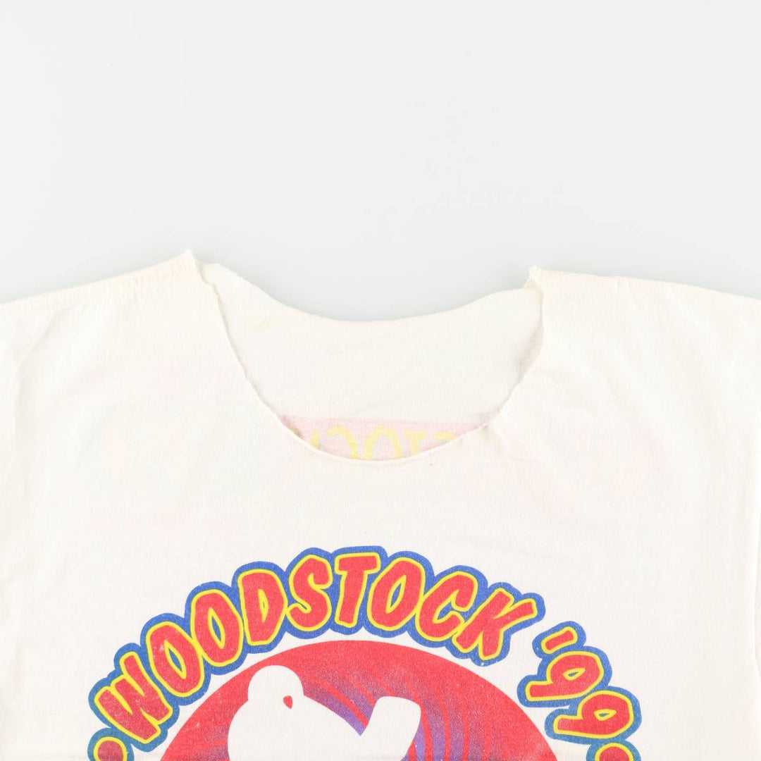 Woodstock '99 Cut-off Band T-Shirt (Men's Size M) unclear white type Vintage Second Hand