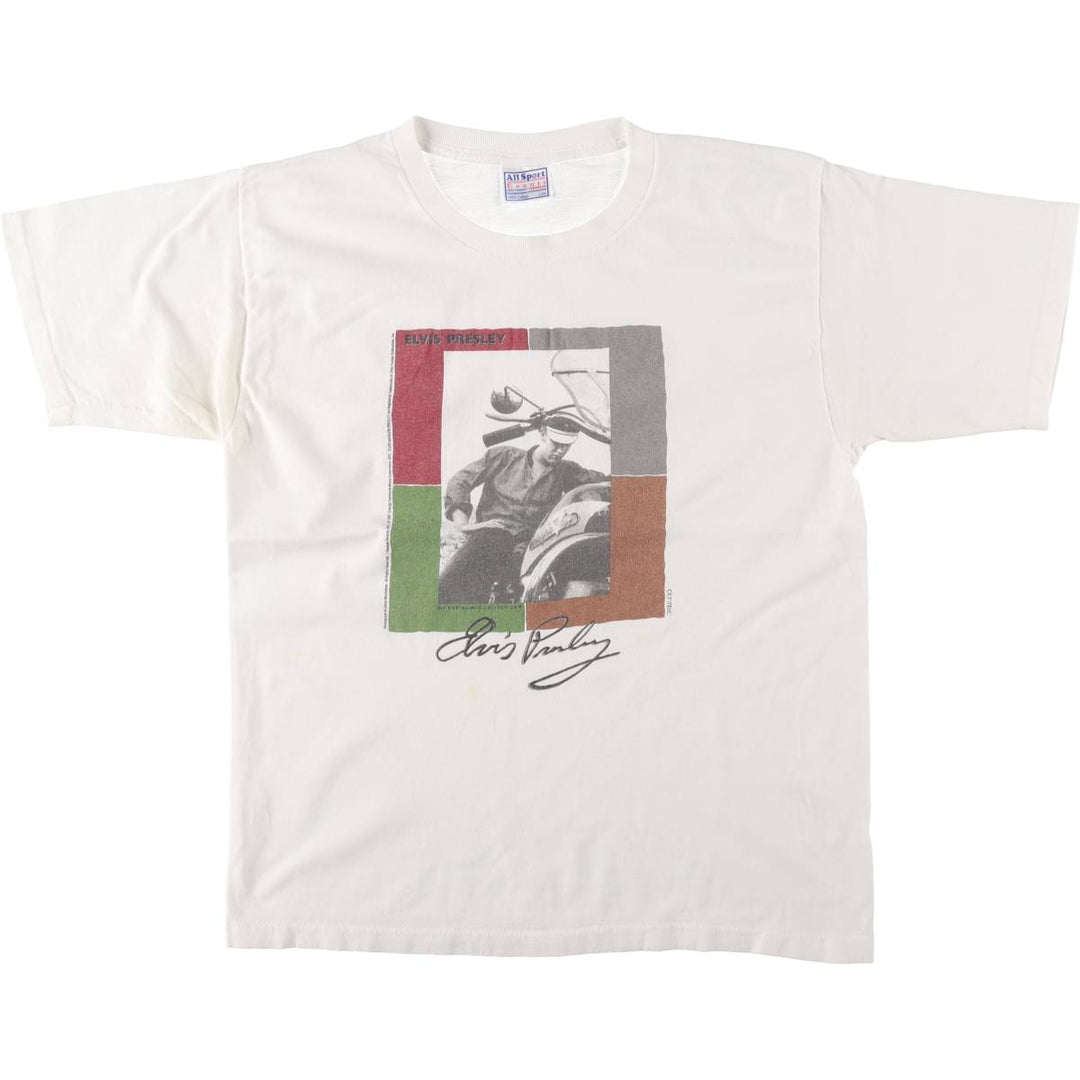 90'S All Sport Events Elvis Presley Band T-shirt, Men's Size L (approx.), Vintage cotton white type Vintage Second Hand