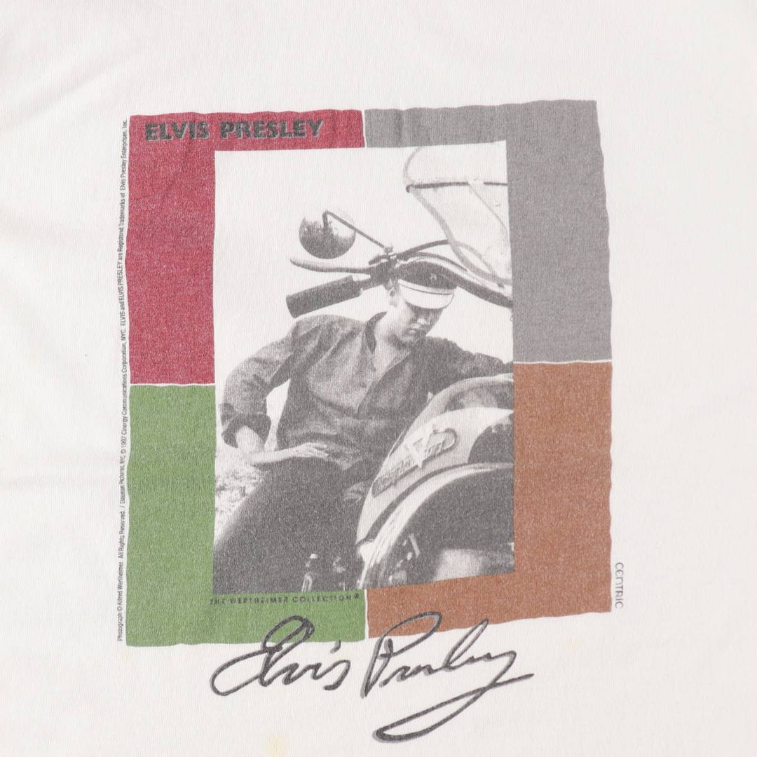 90'S All Sport Events Elvis Presley Band T-shirt, Men's Size L (approx.), Vintage cotton white type Vintage Second Hand