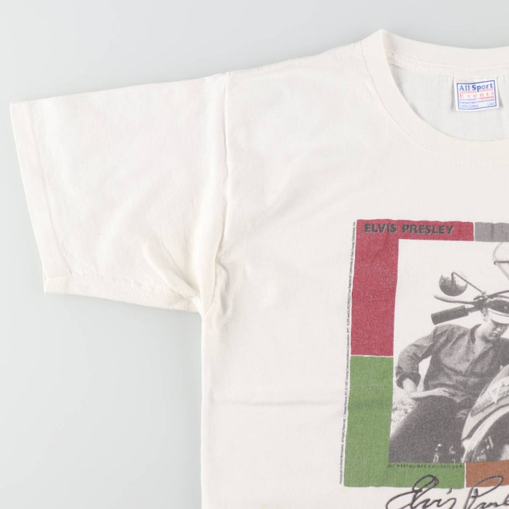 90'S All Sport Events Elvis Presley Band T-shirt, Men's Size L (approx.), Vintage cotton white type Vintage Second Hand