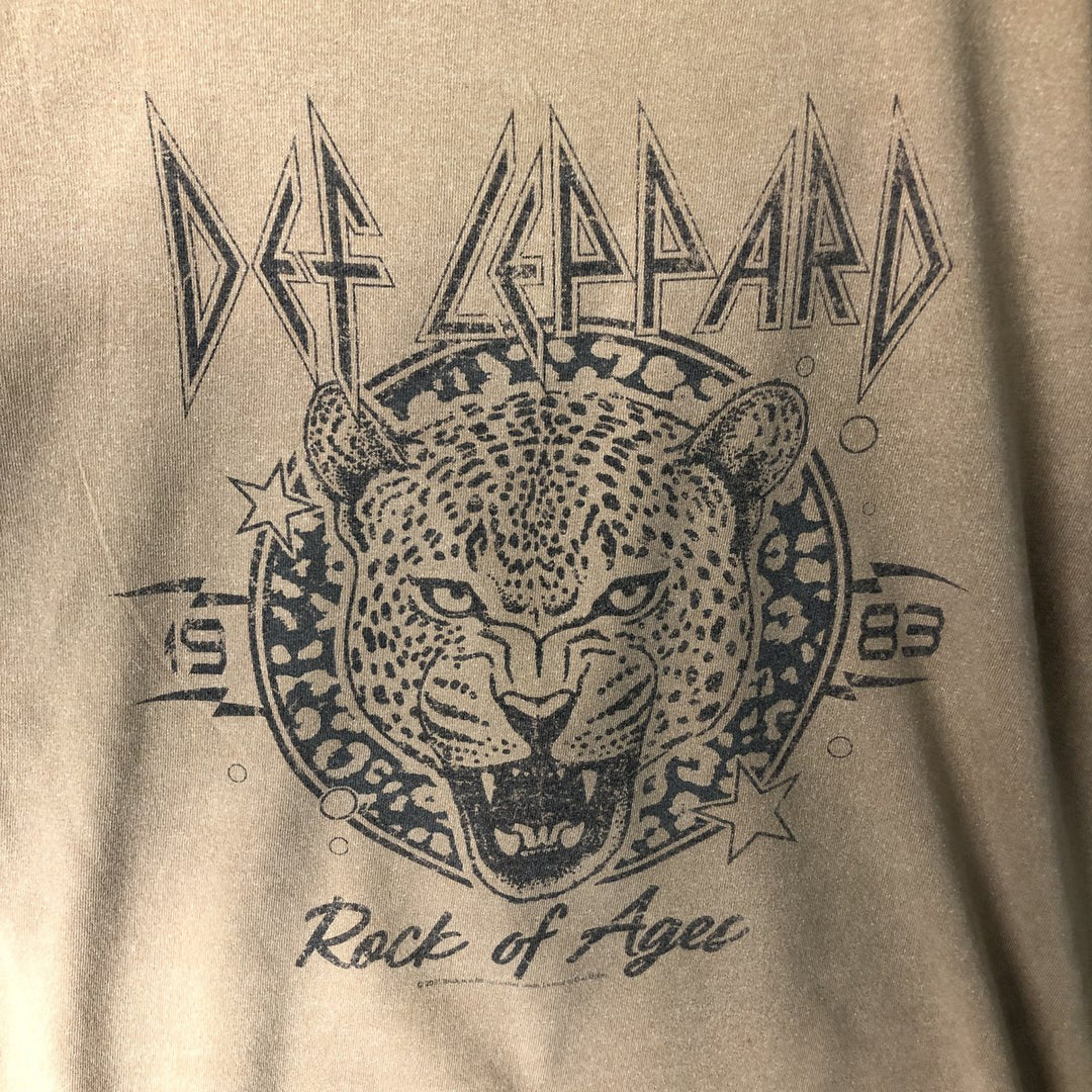 VINYL ICONS DEF LEPPARD Leopard Pattern Band T-Shirt (Men's Size L) cotton beige type brown Vintage Second Hand