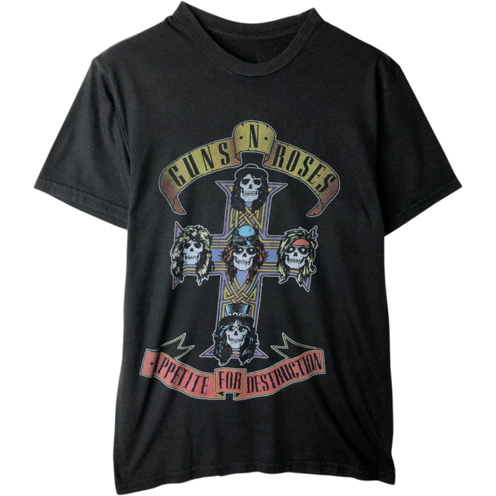 GUNS N' ROSES Skull Pattern Band T-shirt, Men's M size cotton black type Vintage Second Hand