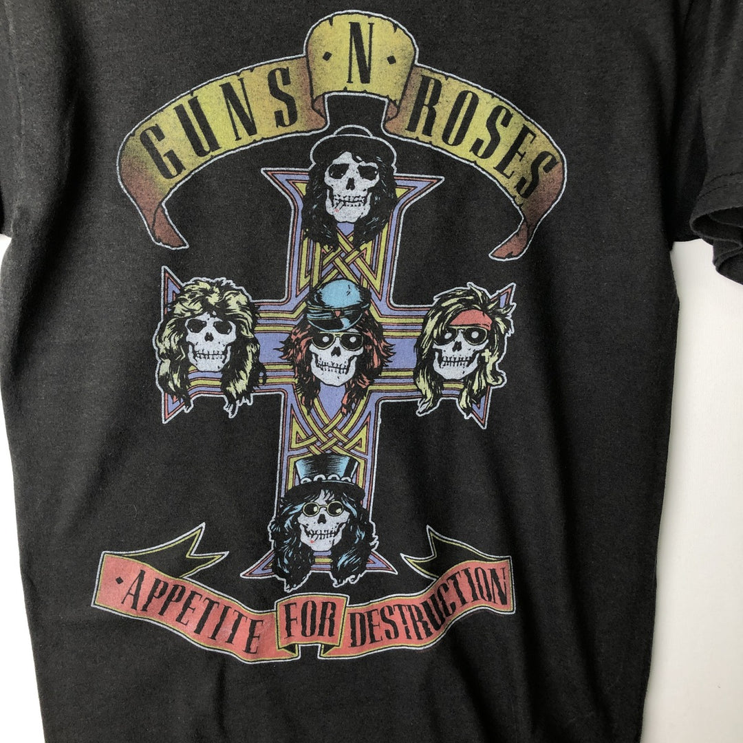 GUNS N' ROSES Skull Pattern Band T-shirt, Men's M size cotton black type Vintage Second Hand