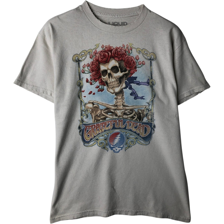 2000'S Liquid Blue Grateful Dead Skull Pattern Floral Band T-Shirt (Men's Size M) cotton Beige type Vintage Second Hand