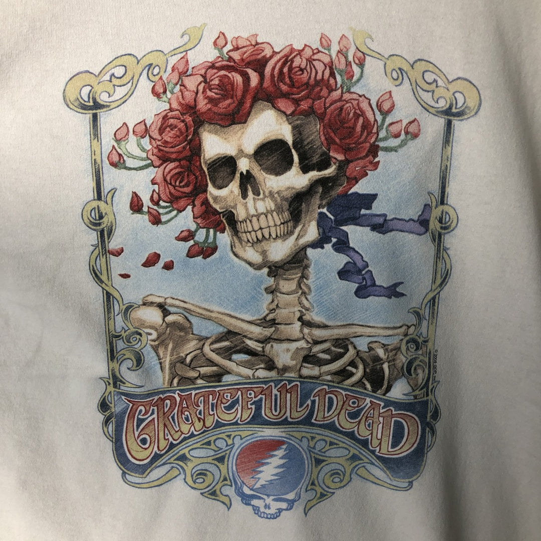 2000'S Liquid Blue Grateful Dead Skull Pattern Floral Band T-Shirt (Men's Size M) cotton Beige type Vintage Second Hand