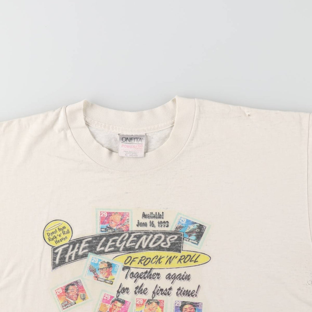 ONEITA The Legends of Rock 'n' Roll Band T-Shirt (Men's XL equivalent) cotton unbleached Vintage Second Hand