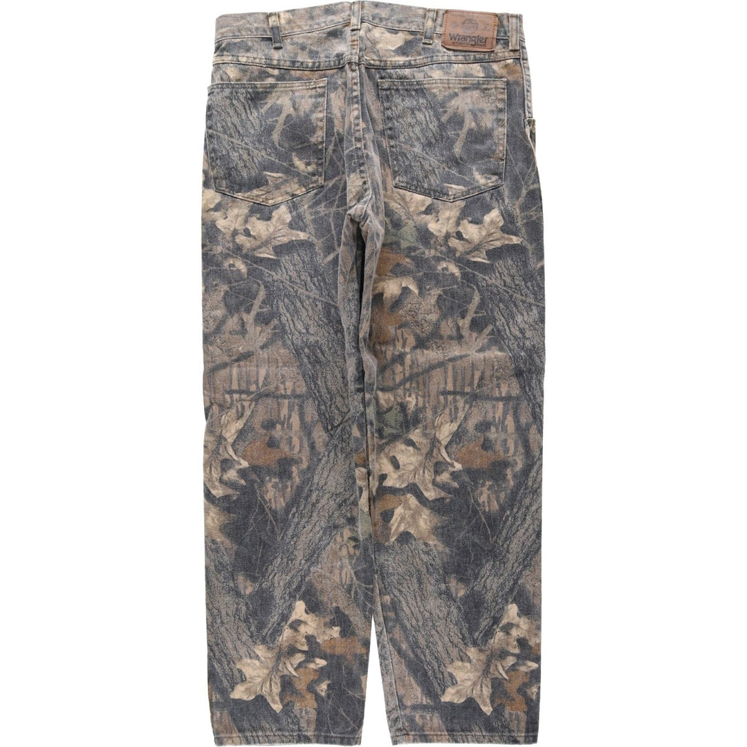 Wrangler RealTree Camo Double Knee Tapered Denim Pants (Men's W35 equivalent) cotton Khaki type sage green Vintage Second Hand