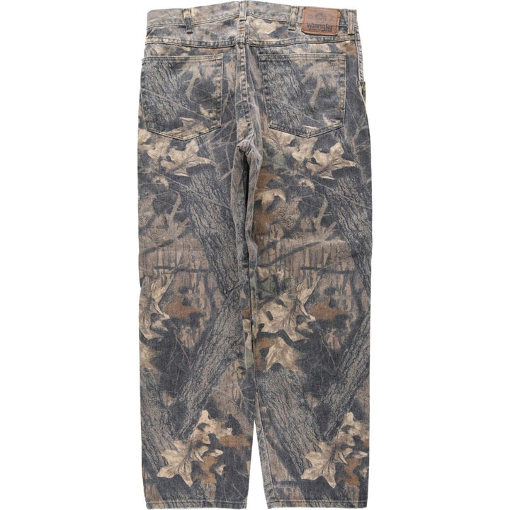 Wrangler RealTree Camo Double Knee Tapered Denim Pants (Men's W35 equivalent) cotton Khaki type sage green Vintage Second Hand