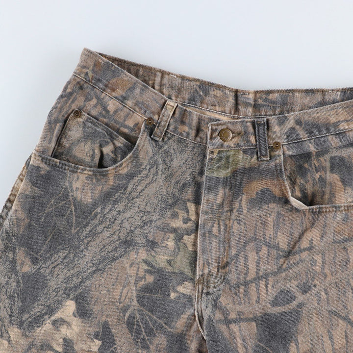 Wrangler RealTree Camo Double Knee Tapered Denim Pants (Men's W35 equivalent) cotton Khaki type sage green Vintage Second Hand